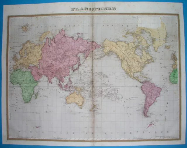 1837 Original Map United States Canada World America Europe Asia Africa Florida