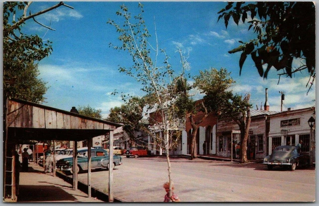 Virginia City, Montana Postcard WALLACE STREET Downtown Scene 1950s Cars Chrome