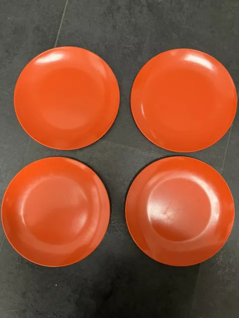 X4 Melaware Vintage Retro Orange Mid Century Plates Picnic Camping