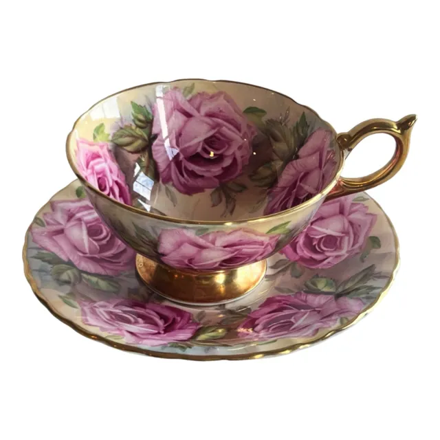 Aynsley Cabbage Rose 13 Pink Heavy Gold Tea Cup & Saucer signed JA Bailey 2