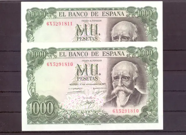 Spaiin-Banknote  Rare  Consecutive  Pair  -1000 Pesetas 1971- Xf++