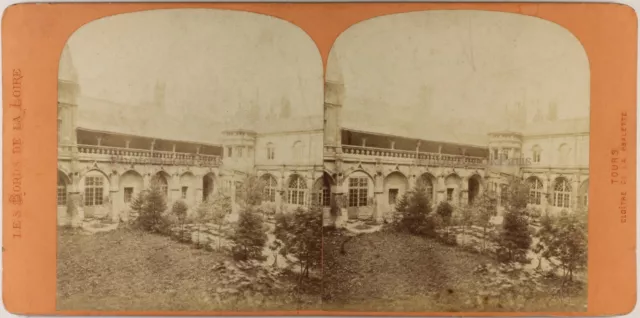 FRANCE Tours Cloître de la Psalette c1870 Photo Stereo Vintage 