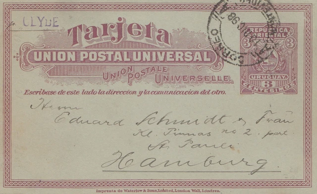 Uruguay 1898: post card Montevideo to Hamburg