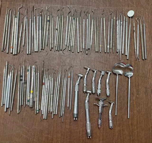 Large Dental Tool Lot of 92 Dentist Instruments Pre-owned Vintage Picks, Drills