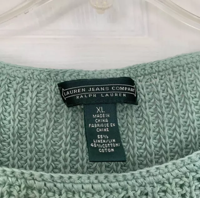 Ralph Lauren Jeans Co Womens XL Sweater Teal Sage Linen Cotton Ribbed Knit LRL 3