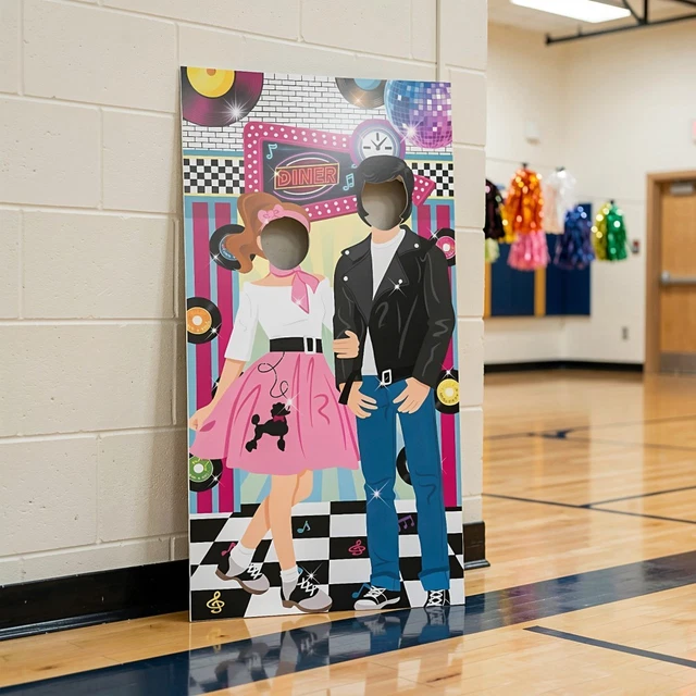 Roc An Rool RETRO ROCK AND Roll Party Backdrop, 1950s Diner Scene Banner £33.19 ...