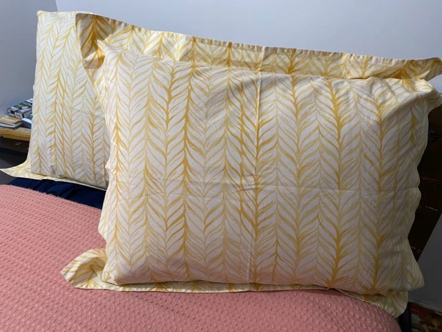 Pottery Barn Braid Std Shams Yellow White Organic Ctton Chevron Rope Feather 2pc