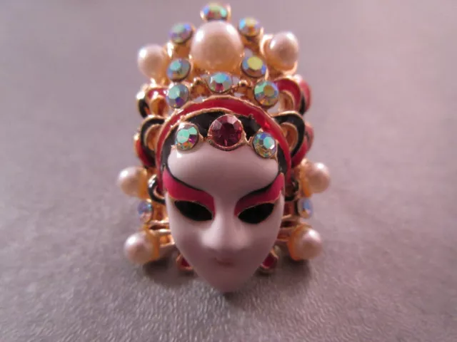 Oriental Opera Mask w/ Rhinestone Adjustable Ring 1pc