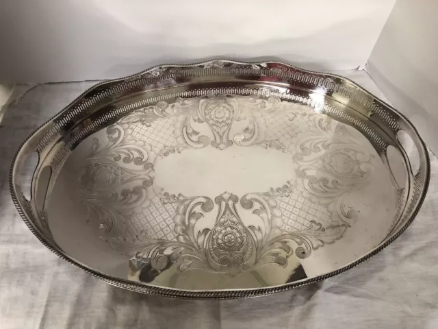 VTG Sheffield Silver Plate Oval Butler Tray Platter GNUN EP-Copper Scalloped