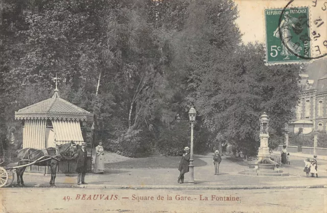 Cpa 60 Beauvais Square De La Gare Fontaine