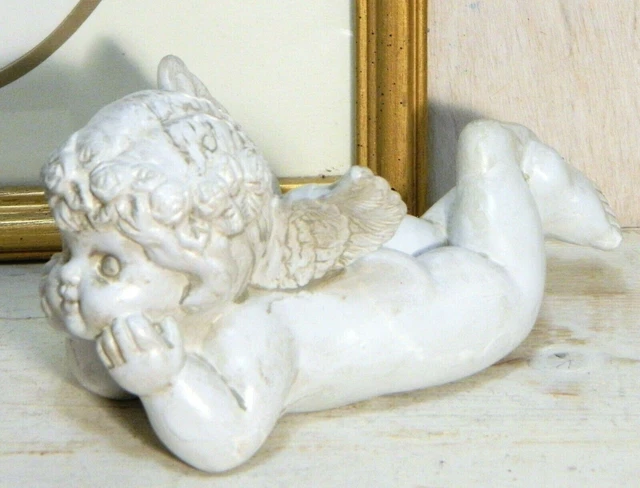 Vintage Cherub Angel Figurine Terra Cotta Pottery White
