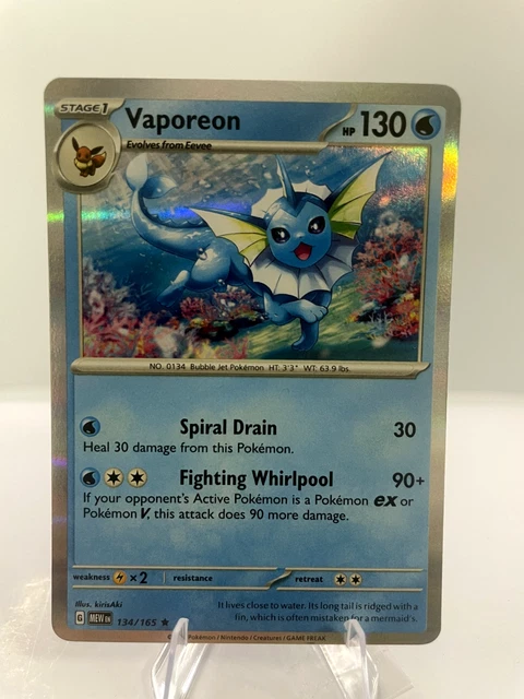 Pokémon – Carta Vaporeon 134/165, Set 151, Reverse Foil, Olografica, NM-MT