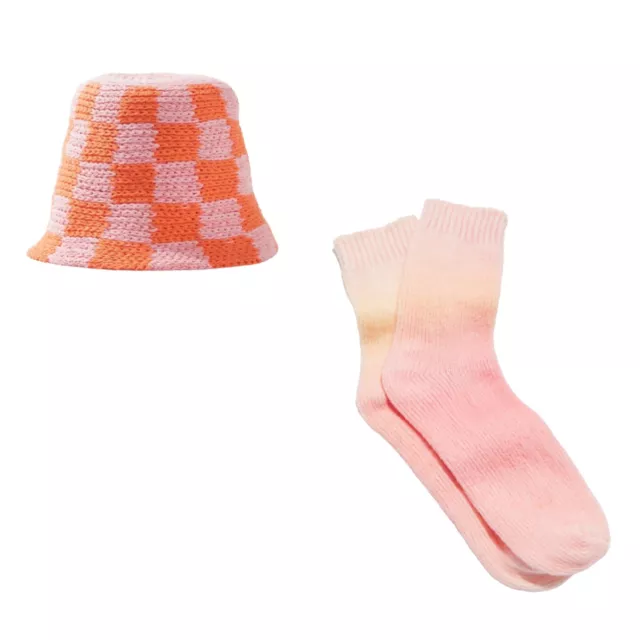 Urban Outfitters-Checkered Crochet Bucket Hat & Gradient Brush Ankle Socks-NEW!!