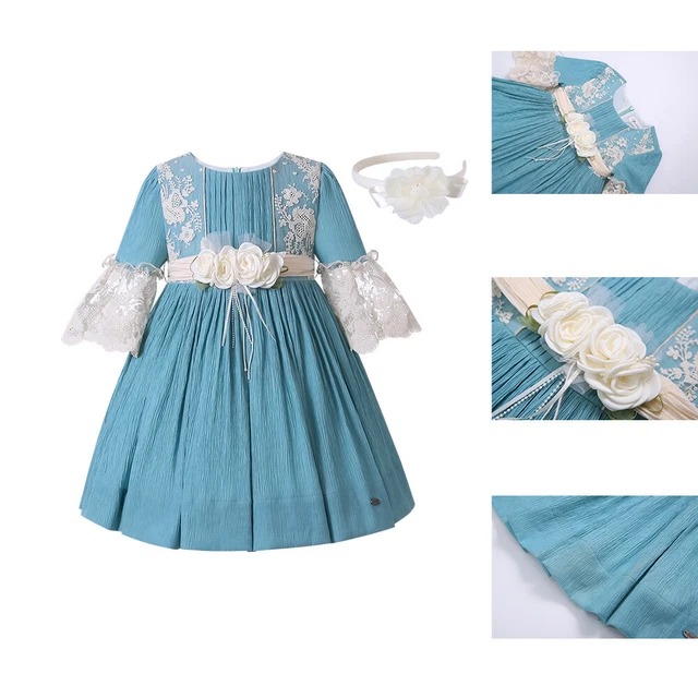 Abito estivo blu estate per bambine mezza manica floreale fascia