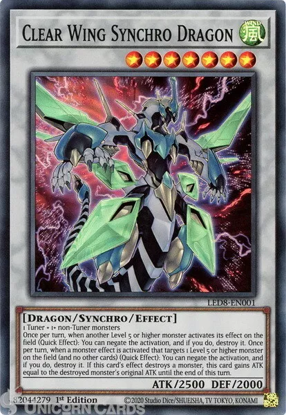 LED8-EN001 Clear Wing Synchro Dragon Super Rare 1st Edition Mint YuGiOh Card