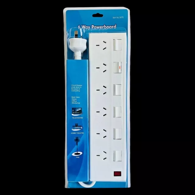 6 WAY Power Board OVERLOAD PROTECTOR POWERBOARD WITH INDIVIDUAL SWITCHES New