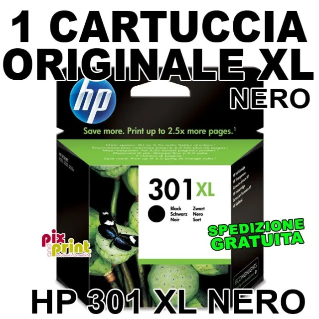 Hp 301 Xl Nero Originale Cartuccia Xl - Deskjet 1050 2050 2545 - Envy 4500 5530