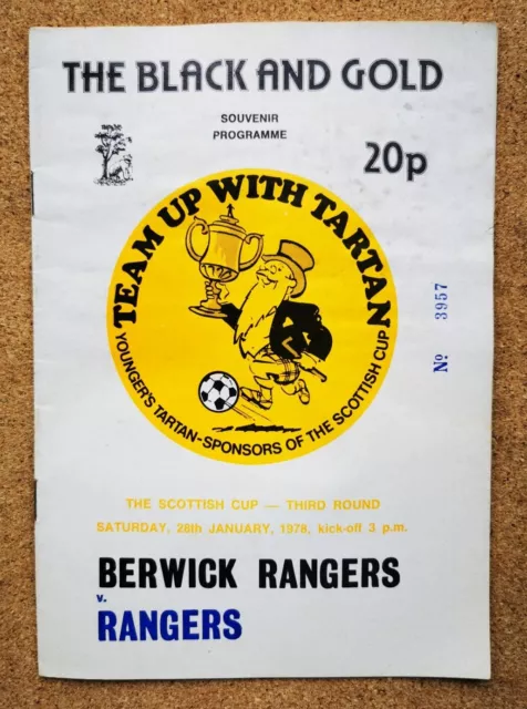 Scottish Football Programme - Berwick Rangers v Glasgow 28/01/78 Shielfield Park
