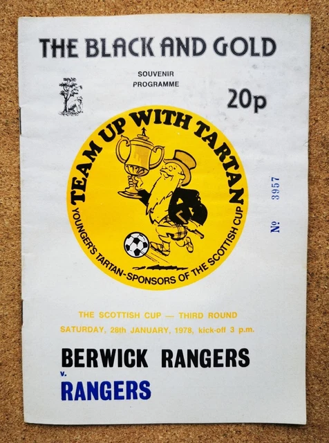 Scottish Football Programme - Berwick Rangers v Glasgow 28/01/78 Shielfield Park