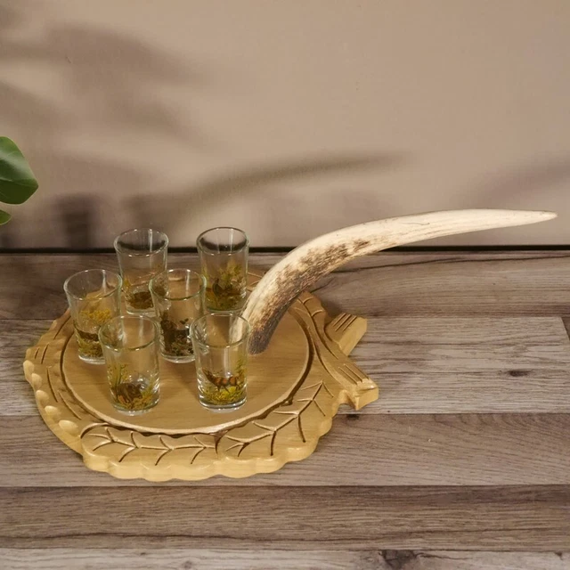 Aguardiente Proveedor Tallado Schnapsbrett H13 CM Ciervo Barra Cornamenta Asa