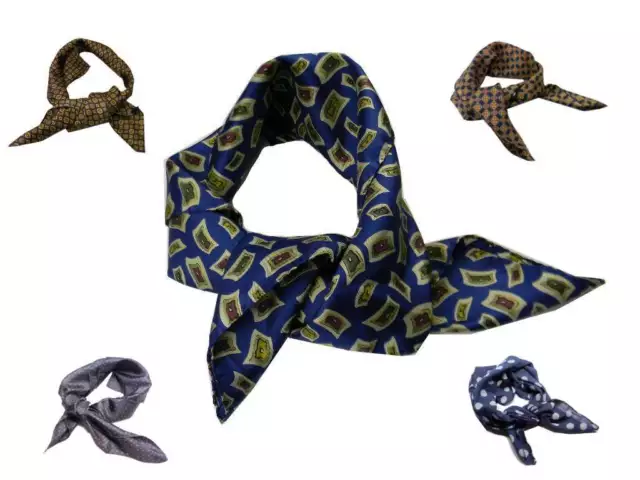 FOULARD UOMO di SETA STAMPATA FAZZOLETTO DA COLLO BLU CASHECOL MODA GIOVANE