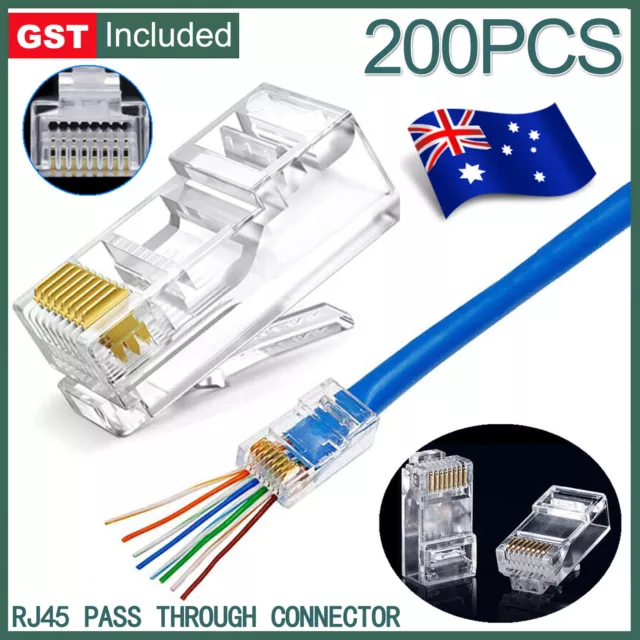 200X RJ45 Pass Through Connectors Network Cable Jack Connector Network RJ-45Plug