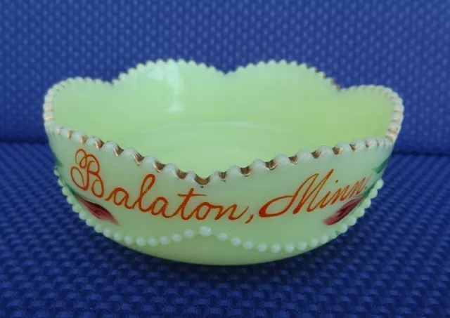 Antique Uranium CUSTARD GLASS Heisey Berry Bowl - Souvenir Balaton Minnesota