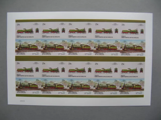 ST VINCENT GRENADINES, Imperf. sheet MNH Train Germany class G3 0-6-0 1877