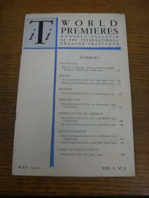 May-1950 Theatre Magazine: International Theatre Institute World Premieres - Vol