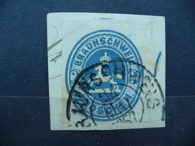 1865 Wappen im senkrechten Oval MiNr. 19 Stempel Braunschweig 1867 auf Briefrest