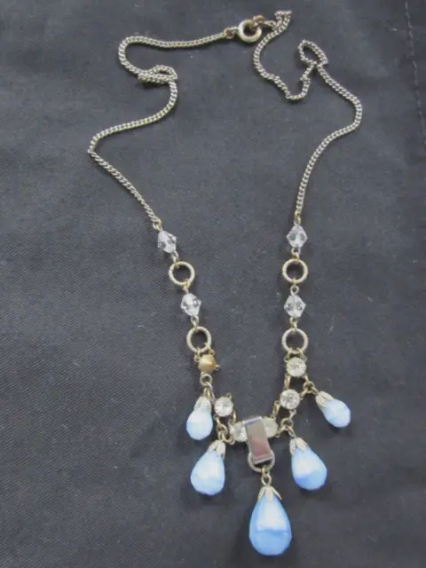 Very Pretty Vintage Czech Art Deco Pale Blue Glass Drop Necklace
