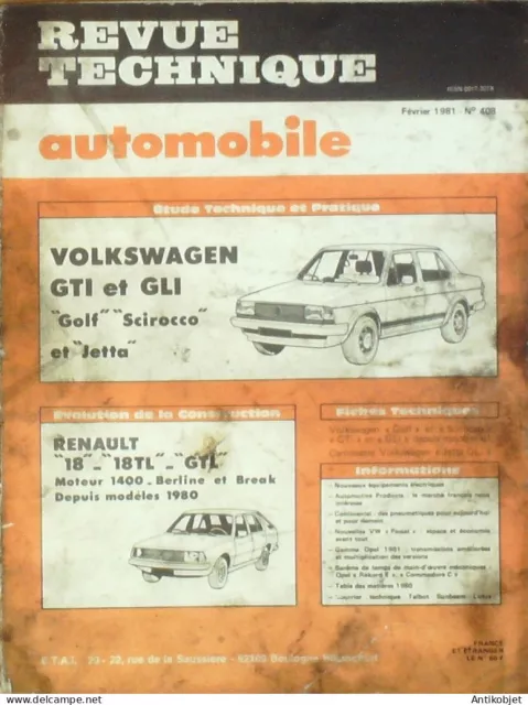 Revue Technique Automobile Volkswagen Golf & Sitocco Jetta Renault 18 1980