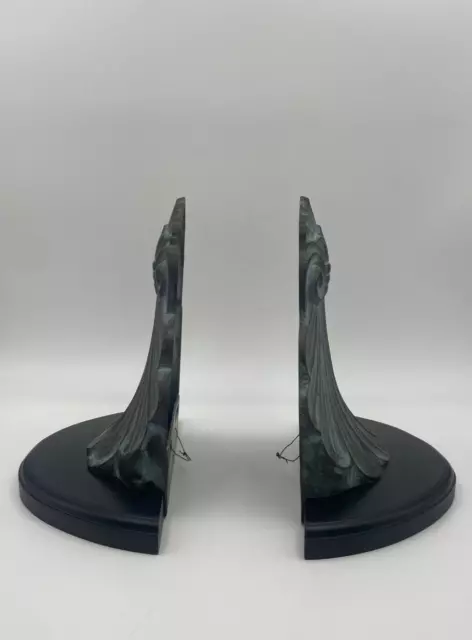 Set of 2 Metal and Wood Green Patina Pedestal Wall Shelves 3