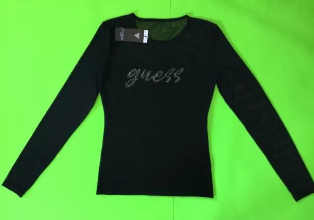 GUESS Los Angeles Women’s Long Sleeve T-Shirt Size SMALL Black w/Silver, Mesh