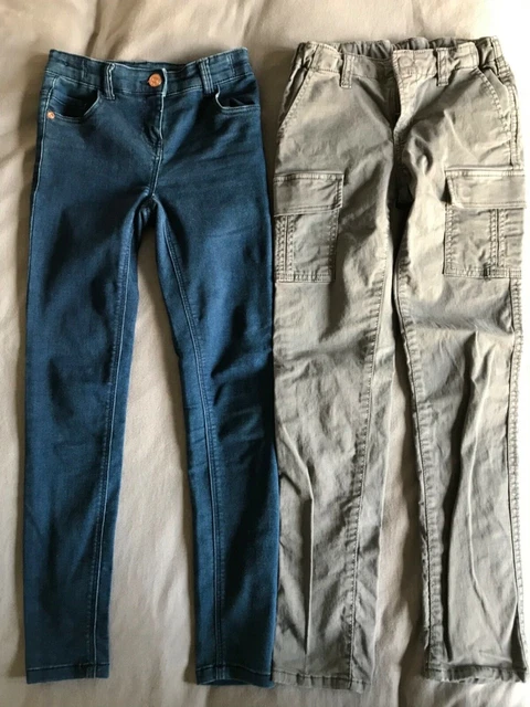 VGC GIRLS COMBAT TROUSER & SKINNY JEANS BUNDLE x2 BLUE / KHAKI AGE 9 GAP & TU