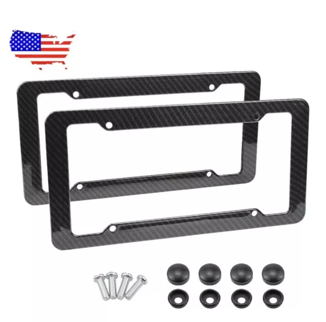 2pc Car Auto Plastic Carbon Fiber License Plate Holder Frame Universal Black Set