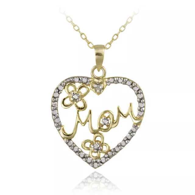 Gold over 925 Silver Diamond Accent Mom Heart Pendant