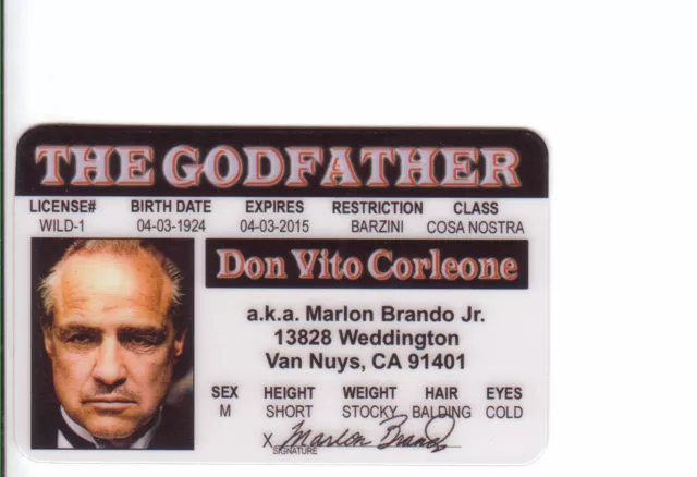 Marlon Brando the GODFATHER plastic collector card Drivers License sophia