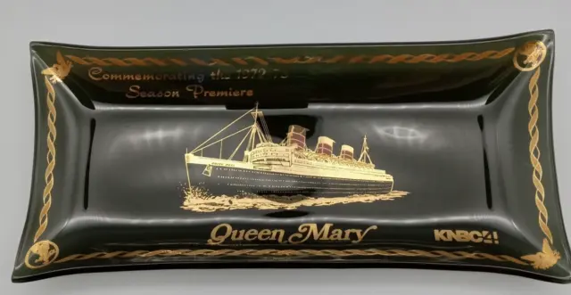 RMS QUEEN MARY Cunard Line Season Premier 1972 1973 Souvenir Trinket Dish 8.5"x4