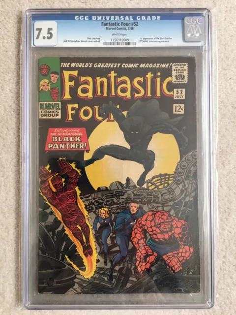 Fantastic Four #52 CGC 7.5 1st Appearance Black Panther Rare "WHITE PAGE" 1966