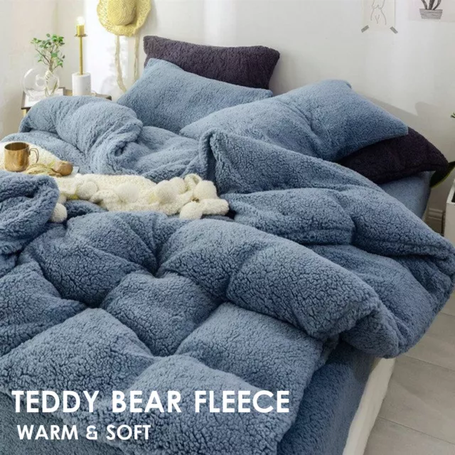 Super Warm Teddy Bear Fleece Thermal Quilt Doona Duvet Cover Set All Size Winter 2