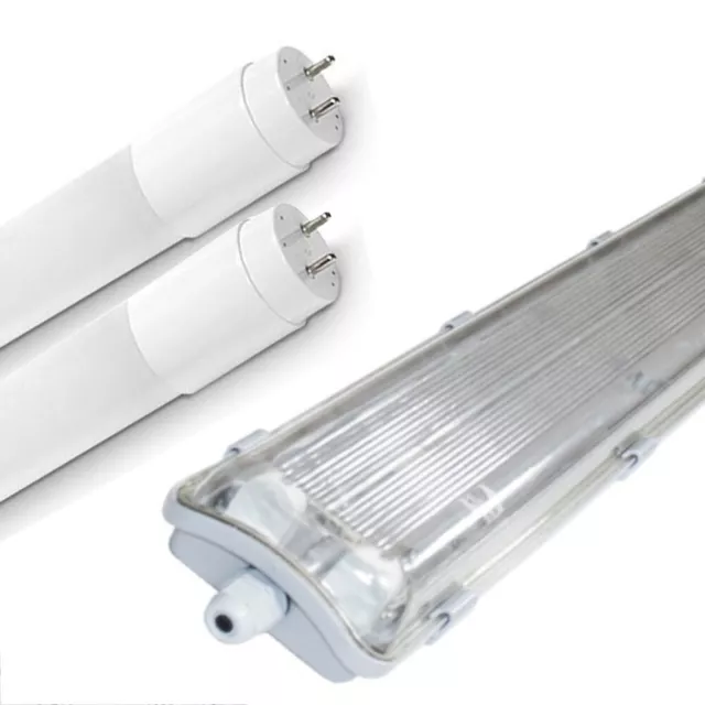 SET LED Hermetische Wannenleuchte IP65 mit T8 LED 60cm/120cm G13 Bürolampe