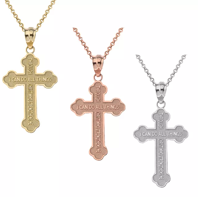 Solid Yellow White Rose Gold Philippians 4:13 Bible Verse Cross Pendant Necklace