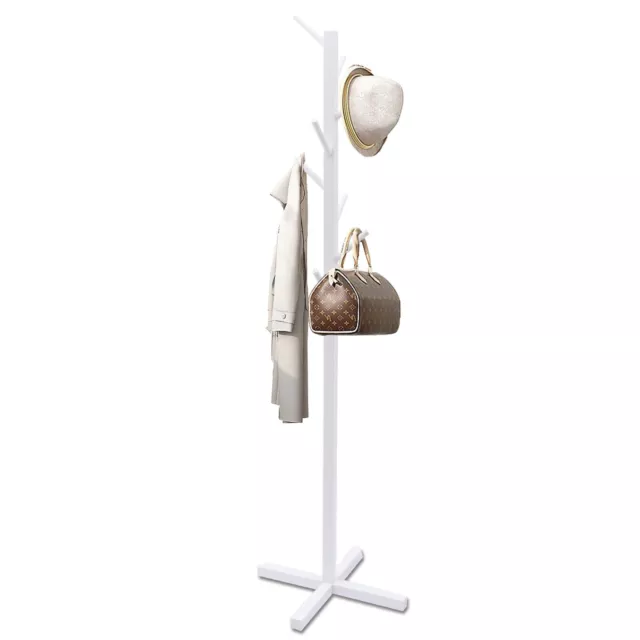 Free Standing Wooden Coat Rack Hat Hanger 8 Hook Hall Entryway Jacket Tree Stand