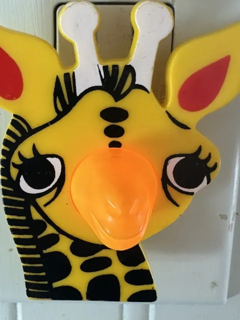 Vintage Giraffe Night Light Plastic Light Up Nose Wall Plug In Yellow