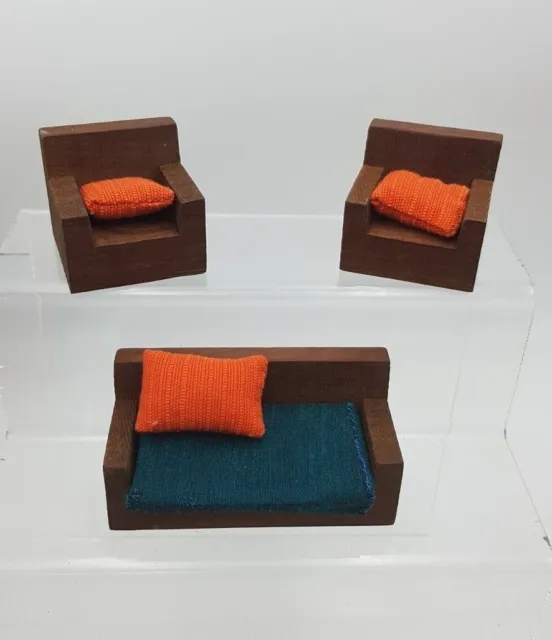 Vintage Miniature Doll House Wooden  Dol Toi Style settee With Cushions