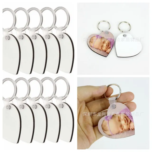 10Pcs Blank Heart MDF Board Sublimation Printing Keyrings For Heat Press Machine
