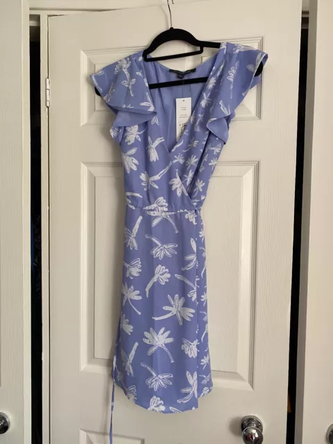 French Connection Ladies Cornflower Blue Wrap Dress Size 8 Brand New With Tags