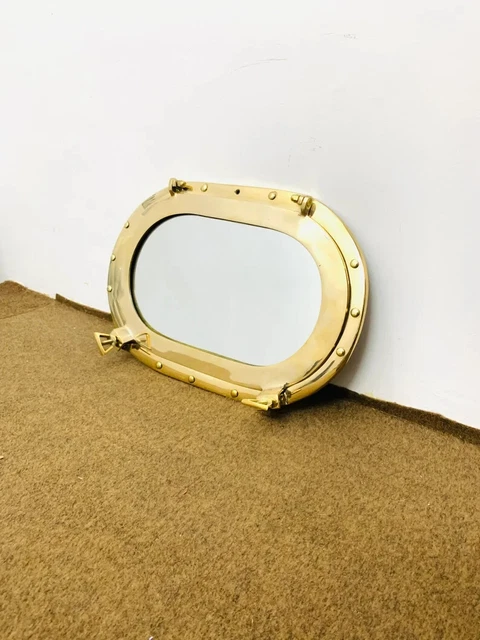 Oval Latón Portilla Brillante Acabado Puerto Espejo Pared Colgante Navío Hogar