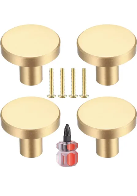 4 Pcs Round Cabinet Knobs, Gold Brass Drawer Knobs, Door Kitchen Hardware 20x25